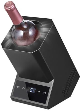 THYXGS 110V/12V Portable Electric Wine Chiller, 750mL Single Bottle Cooler, Stainless Body, Rechargeable, 24h Cold, for 3.74 Diameter Red and White Wine, for Parties and Gifts