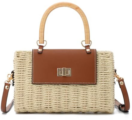 EVEOUT Rattan Crossbody Bag Women Summer Elegant Wicker Basket Handbag Boho Woven Straw Shoulder Bag with Handle for Beach Holiday