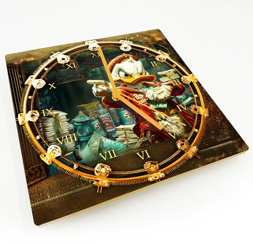 Smagnon Wanduhr ohne Tickgeräusche – 30cm Rund - Hochwertige MDF Wanduhr Analog, Lautloses Schleichendes Uhrwerk – Wohnzimmer Deko & Küchenuhr (Reiche-Ente, 30 cm - Acryl Eckig)