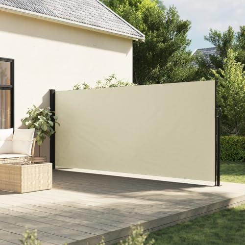 IKAYAA Seitenmarkise Ausziehbar Markise 180 x 600 cm, Sichtschutz, Sonnenschutz, Blickdicht, Seitenrollo, für Balkon, Terrasse, Garten, Creme