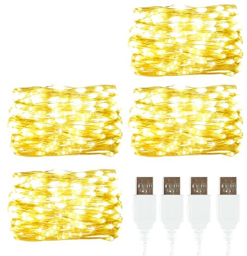 4 Stück LED Lichterkette, 40LED 4M / 13Ft USB lichterkette außen/innen Wasserdichte für Schlafzimmer, Hof, Hochzeit, Weihnachten, DIY etc (Warmweiß)