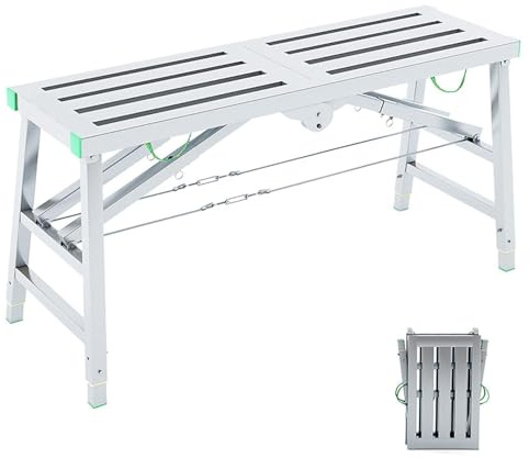 Plataforma de trabajo plegable ajustable, andamio portátil, estructura galvanizada regulable en altura para limpieza de techos, trabajos de pintura, carga máxima 360 kg, 180 x 37 cm
