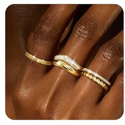 Roheafer Goldringe für Damen 14K Vergoldete Stapelringe Zirkonia Daumen Ring Set Aussage klobig Band Ringe Wasserfeste Ringe Versprechen Engagement Ringe-G7