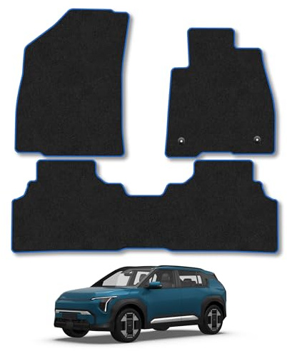 Kia EV3 (2025+) Premium Carpet Car Mats | Blue Edge Trim Premium Floor Mats Tailored Fit Full Coverage Protection Accessories Easy Clean Anti Slip Made in the UK