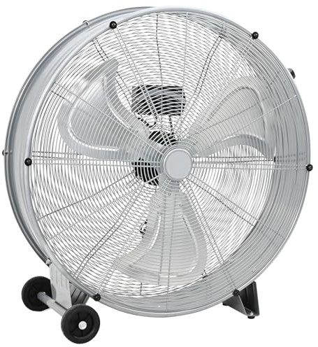 vidaXL Ventilador de tambor con ruedas, 3 marchas, color plateado, diámetro de 77 cm
