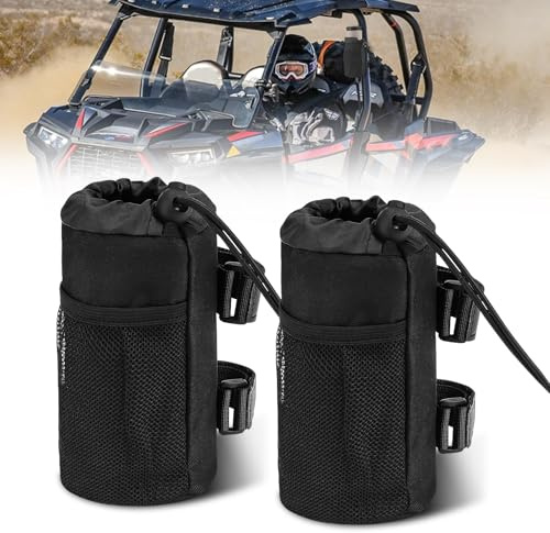 Chelhead Porte-Bouteille UTV 38-58mm pour Arceau avec Filet | Support bouteille réglable avec sangles et poche filet, compatible UTV, ATV, moto, scooter et fauteuil roulant