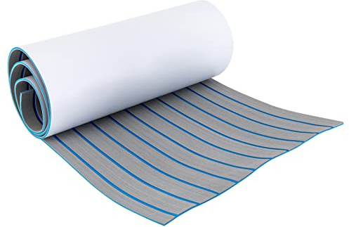Eva Boat Flooring Foam Self-Adhesive Marine Non-Slip Mat Eva Foam Decking Sheet For Motorboat Rv Yacht Kayak Swimming Pool 95 X 24 Light Grey With Blue Seam