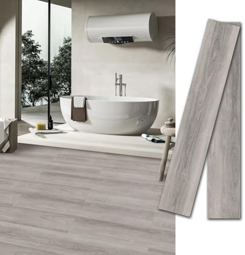 MULGREAT Self Adhesive Vinyl Flooring in Oak White - 5.02 m² (36 Tiles, 15.24 x 91.44 cm) Waterproof & Robust, Ideal for Kitchen, Bathroom and Hallway - DIY Laminate Flooring without Specialist