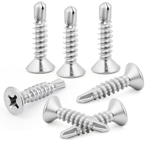 80pcs 4.2x50 mm Countersunk Self Tapping Screws Self Drilling Screws Stainless Steel Flat Head for Metal Sheets Roofing Windows, Etc