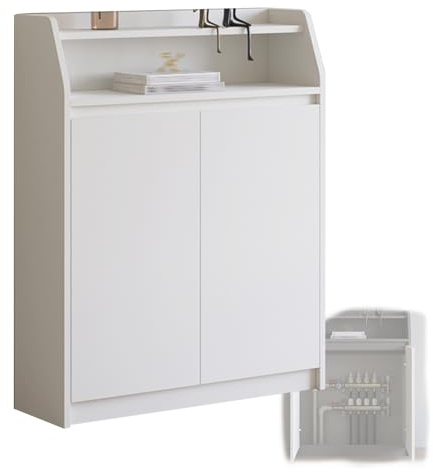 LIKANGLONGJU Étagère Cache Radiateur en OSB, Grille Cache Radiateur, Moderne pour la Maison, avec Tiroirs de Rangement, Doubles Portes(White,70x100x25cm/28x39x10in)