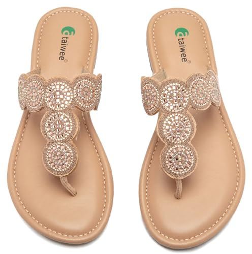 Ataiwee Chanclas para mujer, sandalias planas de piscina para mujer. | Plantilla cómoda, sandalias de verano sin cordones, puntera redonda, multicorrea, sandalias planas ligeras para la playa