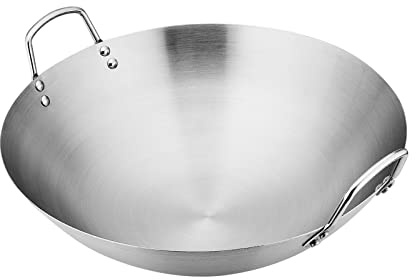 Gcljlmy Sartén wok de acero inoxidable de alta calidad con prácticas asas para deliciosos platos de barbacoa (32 cm)