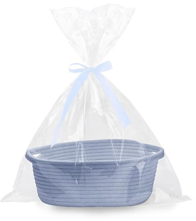 Geschenkkorb Leer, Geflochten Korb für Geschenke mit Geschenktüten und Bändern, Präsentkorb Leer für Babyparty, Geburtstag, Hochzeit, Ostern, Erntedank, Weihnachten (Blau)