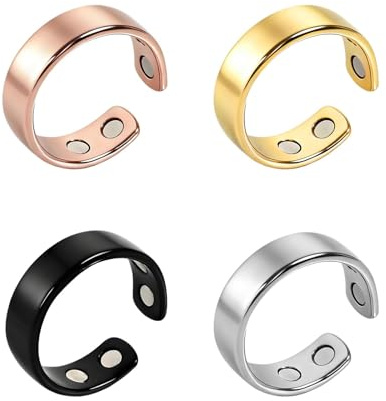 Nevolta Magnetring Vital Ring, Nevolta Vitalring, Magnetfeldtherapie Ring, Hypoallergen Edelstahl, Unterstützt Schlafqualität, Reduziert Stress & Schmerzen, Verstellbare Größe Open-Design (4 Farben)