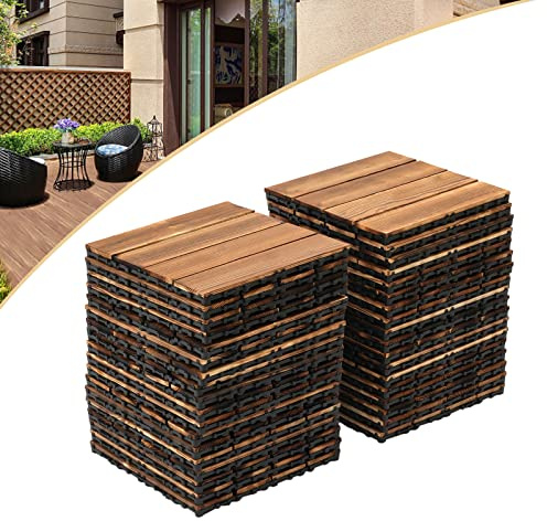 36 piastrelle in legno, 30 x 30 cm, piastrelle in legno massiccio di larice, con sistema a clic e drenaggio, resistente alle intemperie, per terrazza, piscina, giardino, prato, cortile, veranda