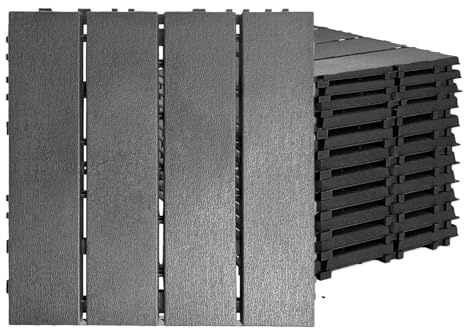Nicoman PVC Terrassenfliesen mit Klicksystem - 30x30 cm, Wasserdicht & Rutschfest, 12 Stück, Steinstruktur Oberfläche - Bodenbelag für Balkon, Terrasse, Garten & Poolbereich (Schwarz-Z, 12pcs)