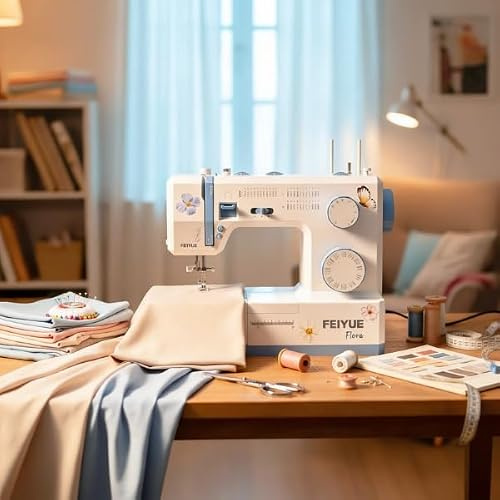FEIYUE Flora Nähmaschine, Sky Blue, 38x16x28 cm, 6,4 kg, 100W, Elektrisch