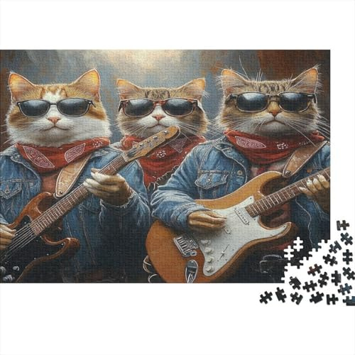 Cool Cats Band—Rock Style Illustration Puzzles 1000 Teile Schwer Puzzle Spielzeug Lernspiel Impossible Herausforderung Spielzeug Für Erwachsene Kinder 70x50cm/1000pcs