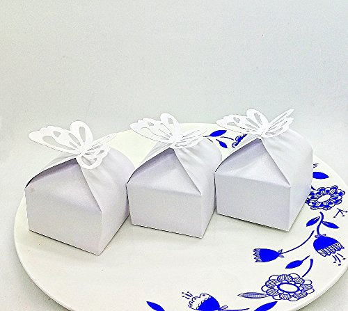 CHSYOO 50 x Weiß Schmetterling Gastgeschenk Schachtel Süßigkeiten Geschenkbox zum Hochzeit Geburtstag Taufe Babyparty Kinder Party