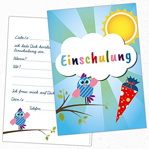 10 Einladungskarten DIN A6 zum Schulanfang Einschulung Schulstart 1.Schultag Schultüte und Tafel Kinder Schulkind ABC-Schütze Einladung