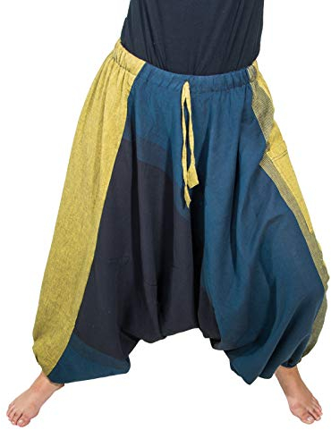 Kunst und Magie Unisex Haremshose OneSize mehrfahrbig, Farbe:Lemon/Türkis, Größe:One Size