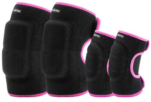 ONTYZZ Kinder Schutzausrüstung Set Weich Einstellbar Kind Ellenbogenschoner Knieschoner zum Fahrrad Ausbalancieren Skateboard Inline-Roller Schlittschuh Roller Radfahren Ski Schwarz-Rose/S