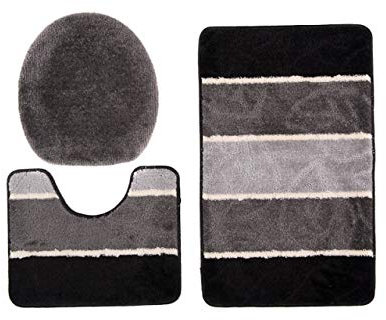 Carpeto Rugs Badteppich Badematte Set - rutschfest und waschbar - Geprüft nach Oeko-TEX - 3er Set: 50 x 80 cm + 40 x 50 cm (WC-Vorleger) + 45 x 40 cm (WC-Deckelbezug) - Grau