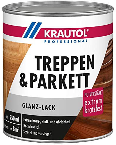 Krautol Treppen- und Parkettlack glänzend, extrem kratz-, stoß- und abriebfester Acryl-Lack, farblos,750 ml