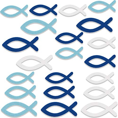 HOWAF 180pcs Holz Fische Kommunion Deko Junge, Blau Streudeko Tischdeko Kommunion Taufe Konfirmation Dekoration, Fische Taufe Deko für Junge