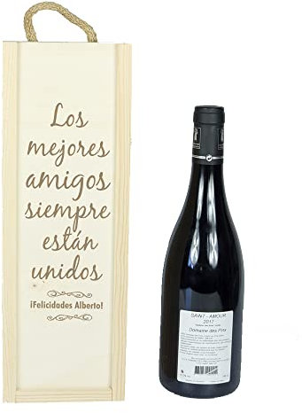 CALLE DEL REGALO Regalo original, una caja de vino personalizada: caja de madera para una botella de vino, regalo con dedicatoria, Un regalo para Cumpleaños, Navidad... (No incluye botella)