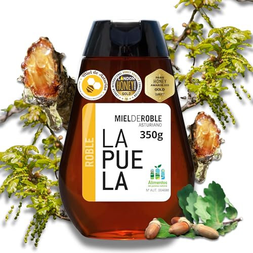 LAPUELA Miel de Roble 100% Natural. Miel Pura de Abeja Aroma Malteado Intenso y Sabor Dulce. Beneficios Saludables y Pura Tradición Más Aroma y Sabor. Producción Artesanal Asturias