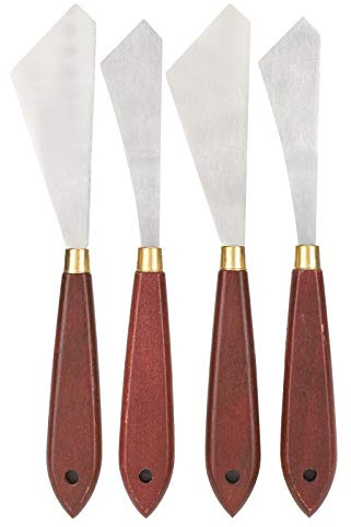 4Pcs Palette Knife Painting Tools, Stainless Steel Oil Painting Mixing Scraper, Art Spatula Palette Knife Tools with Wood Handle for Paint Art Color Mixing