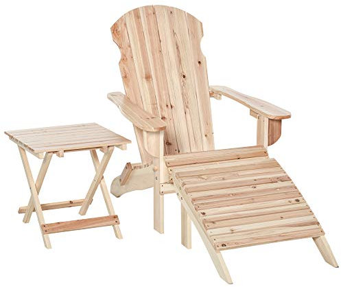 Outsunny Fauteuil de Jardin Adirondack Pliable avec Repose-Pied et Table Basse Bois Sapin traité Naturel