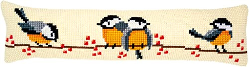 Vervaco Cross Stitch Embroidery Kits Decorative Draught Excluder Pre-Printed Cushion Great Tit DIY Set Creative Set for Adults Approx. 80 x 20 cm Craft Set Craftsman Home Decoration