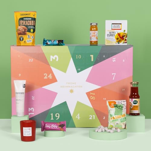 veganbox get inspired BOX Adventskalender Eco 24 Vegane Produkte von Marie Johnson Nachhaltiger Adventskalender 2022 Mit Beauty, Food & Vielem Mehr beige