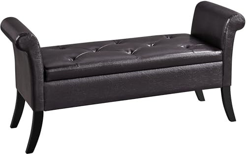 Yaheetech Storage Bench Stool with Storage Window Seat Upholstered Ottoman Footstool Arm Bench PU Leather Storage Box Seat 2 Seater Rolled Armrest Chest Bench