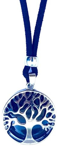 ASTER ALHELÍ - Pendentif Arbre de Vie Femme Homme Argenté Zamak - Collier Femme Pierre Naturelle Couleurs Amulette Protection - Idéal pour Idées Cadeaux (Obsidienne)