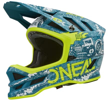 O'NEAL | Mountainbike-Helm | MTB Downhill | Dri-Lex® Innenfutter, Ventilationsöffnungen für Luftstrom, ABS Außenschale | Blade POLYACRYLITE Helmet HR V.23 | Erwachsene | Teal Neon-Gelb | Größe XS