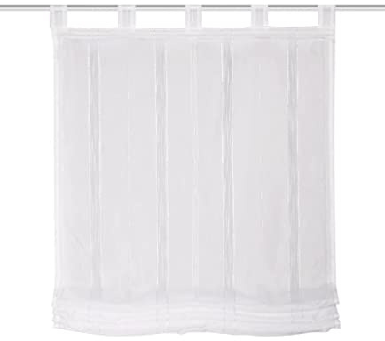 HOME FASHION 79609 | Schlaufenrollo ALNUR aus Effektvoile mit Längstreifen, Farbe: weiß