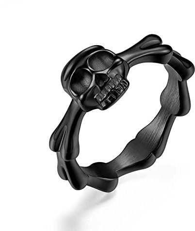 Musihy Edelstahl Ringe für Damen, Ring Woman 52 (16.6) Ringe Damen Schwarz Schädel Schmuck Ringe Damen