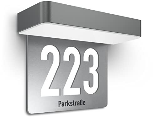 Steinel My Xsolar SOL-O HN, Hausnummernschild Edelstahl beleuchtet, gestanzte Ziffern und Gravur individuell wählbar…