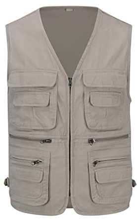 YOUTHUP Chaleco de safari para hombre, con múltiples bolsillos, para pesca, caza y pesca al aire libre, caqui, M