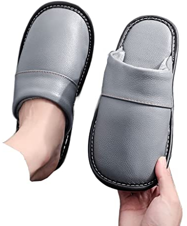 Samnuerly Kuhfell-Herbst- und Winter-Haushalts-Baumwollhausschuhe Herren-Hausschuhe mit dickem Boden aus Leder zum Warmhalten (Color : A, Size : 28(39-40)) (A 30(4344))