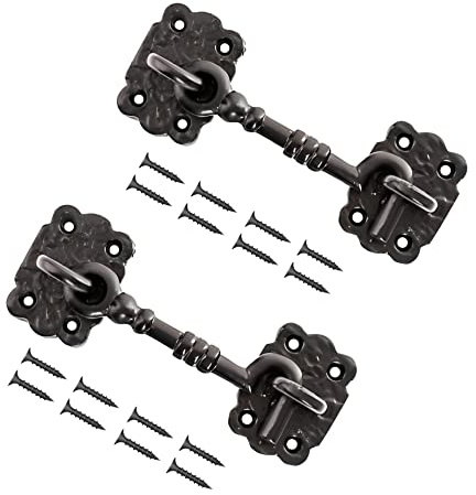 TERF® 100mm Heavy Duty Antique Black Cabin Door Hook and Eye Lock 100mm (4 inch) Cabinet Latch Catch including Fixing Screw For Door Gate Window Closet Shed Latch - Pack of 2