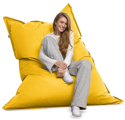 Bruni Pouf géant Caree jaune – Pouf rectangulaire XXL, 140 x 180 cm et rembourrage de 400 l, avec housse intérieure, sac de couchage amovible, pour l'intérieur et l'extérieur, fabriqué en Allemagne