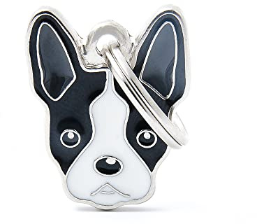 My Family Medalla para perro personalizada en forma de Boston Terrier, placa de perro con grabado libre, esmaltada a mano de metal, colección Friends, Metal