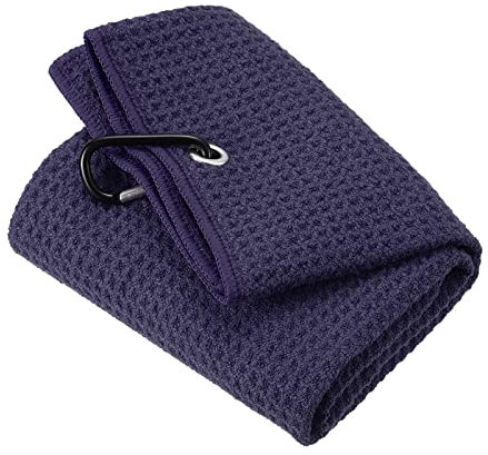 PATIKIL 16x16 Golf Handtuchs Dreifach Gitter Textur Handtücher Weich Faser Starke Wasserabsorbierung mit D Clip für Golfliebhaber Marine Blau