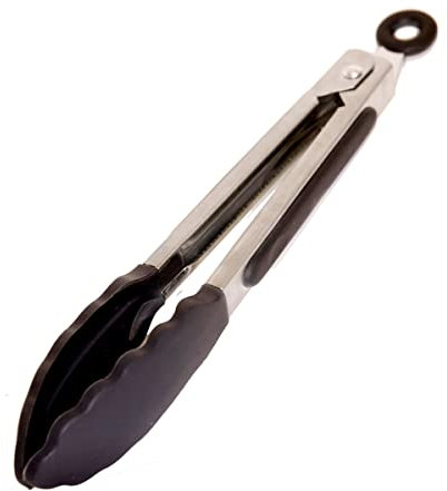 Pinces Silicone Friteuse Air Fryer - Cuisine et Barbecue - Aliments en Acier Inoxydable et Pointe en Silicone de Qualité Alimentaire Sans BPA (21 cm, Noir)