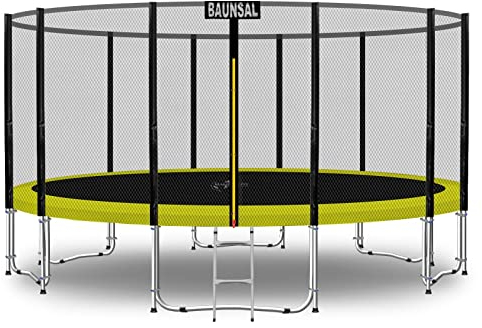Baunsal® Trampolin Outdoor Ø 396 cm (EXD) gelb als Komplettset mit Federabdeckung, Sprungmatte, Netz und Leiter - Gartentrampolin Spielzeug für Kinder