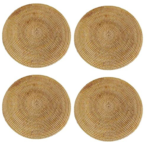 Dormstop 4 Tovagliette Americana Sottopiatti Rotondi in Rattan Intrecciato a Mano, Tovagliette Rotonde in Vimini, Tessuto Naturale per Tavolo da Pranzo, Resistenti al Calore
